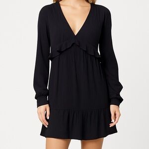 🆕PAIGE Rayon Cotton Odelise Black Ruffle Long Sleeve Mini Dress Boho Chic Size S